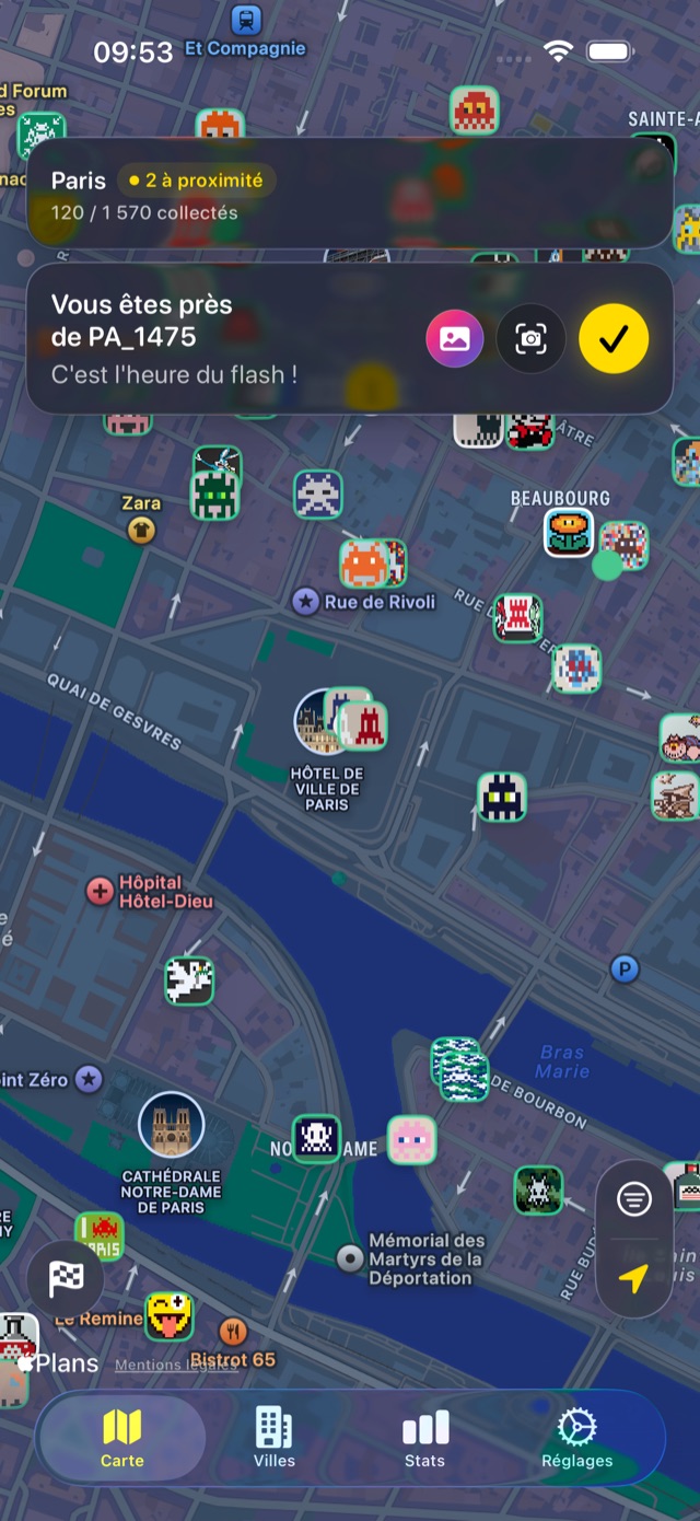 La carte InvaderHunter avec toutes les mosaïques autour de vous